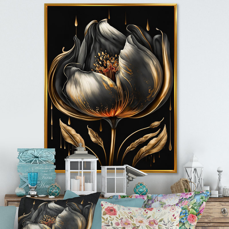 House of Hampton® Black And Gold Tulip Framed On Canvas Print Wayfair
